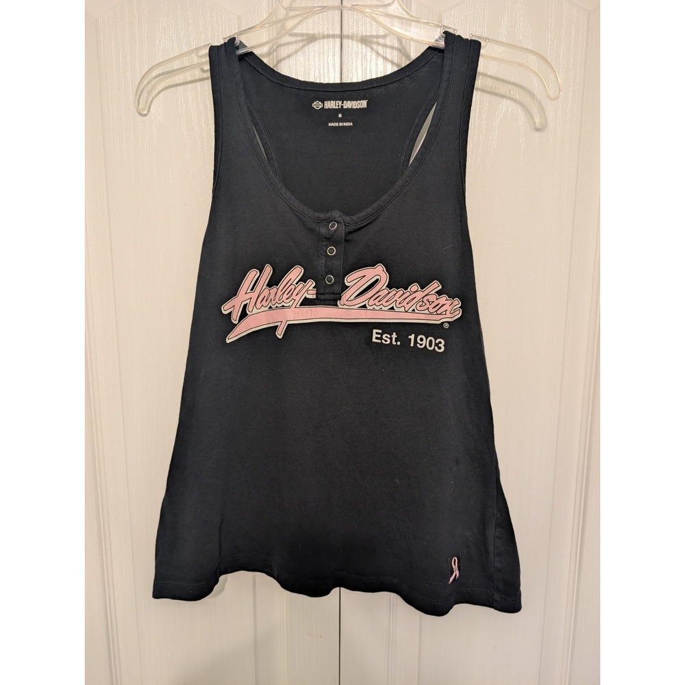 Harley-Davidson Women's Black Tank Top Pink Ribbon Breast Cancer Medium